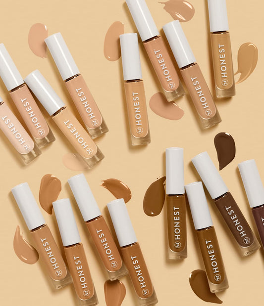 Flat lay of various shades of Honest's Fresh Flex Concealer