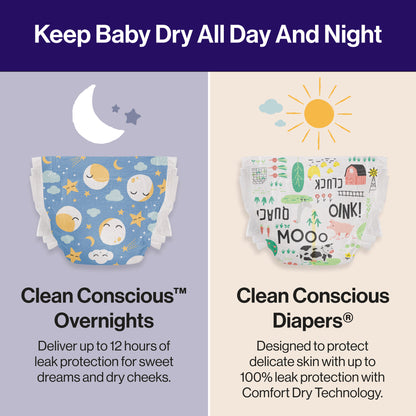 Clean Conscious™ Overnight Diapers, Cozy Cloud, Size 4