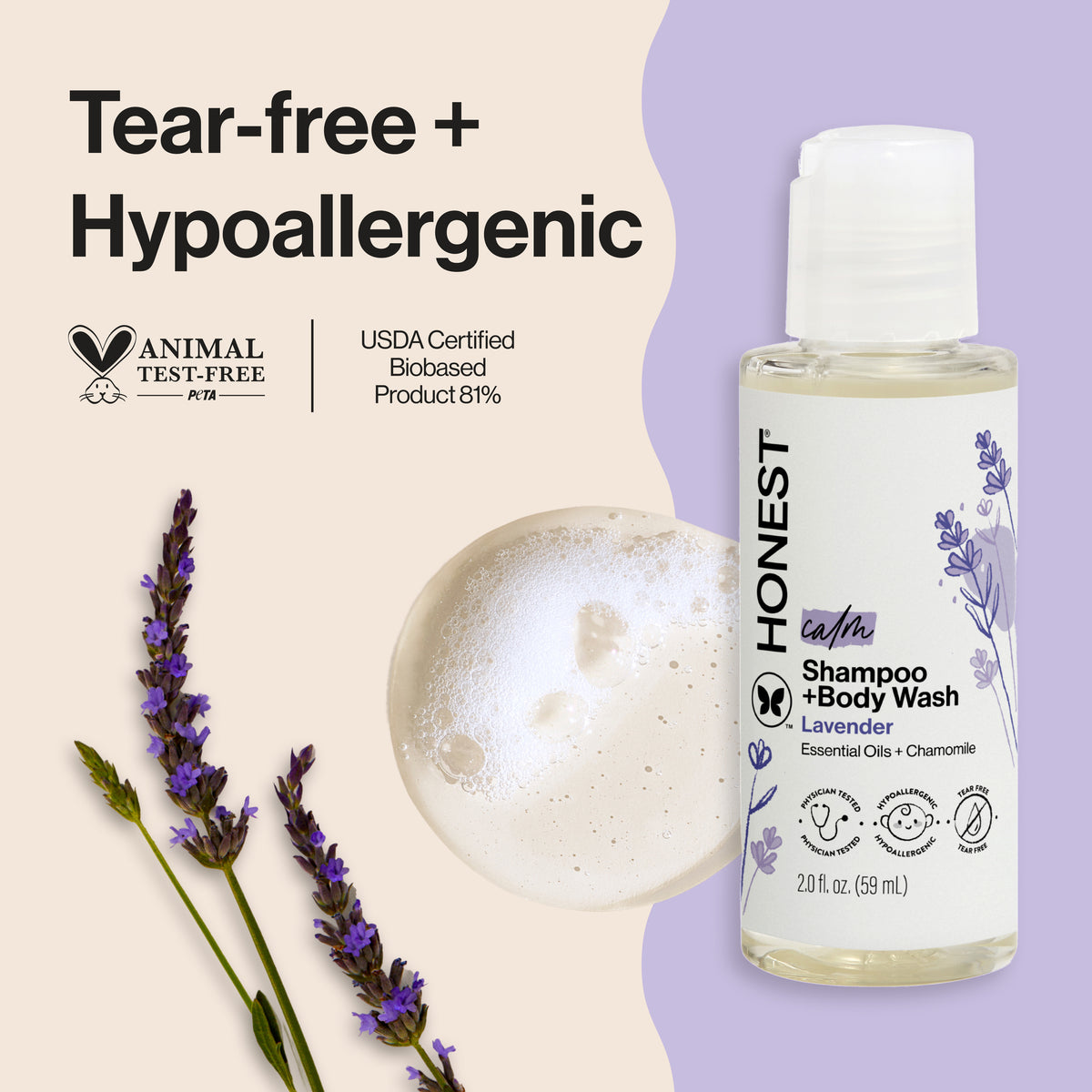 Shampoo + Body Wash, Travel Size, Calm