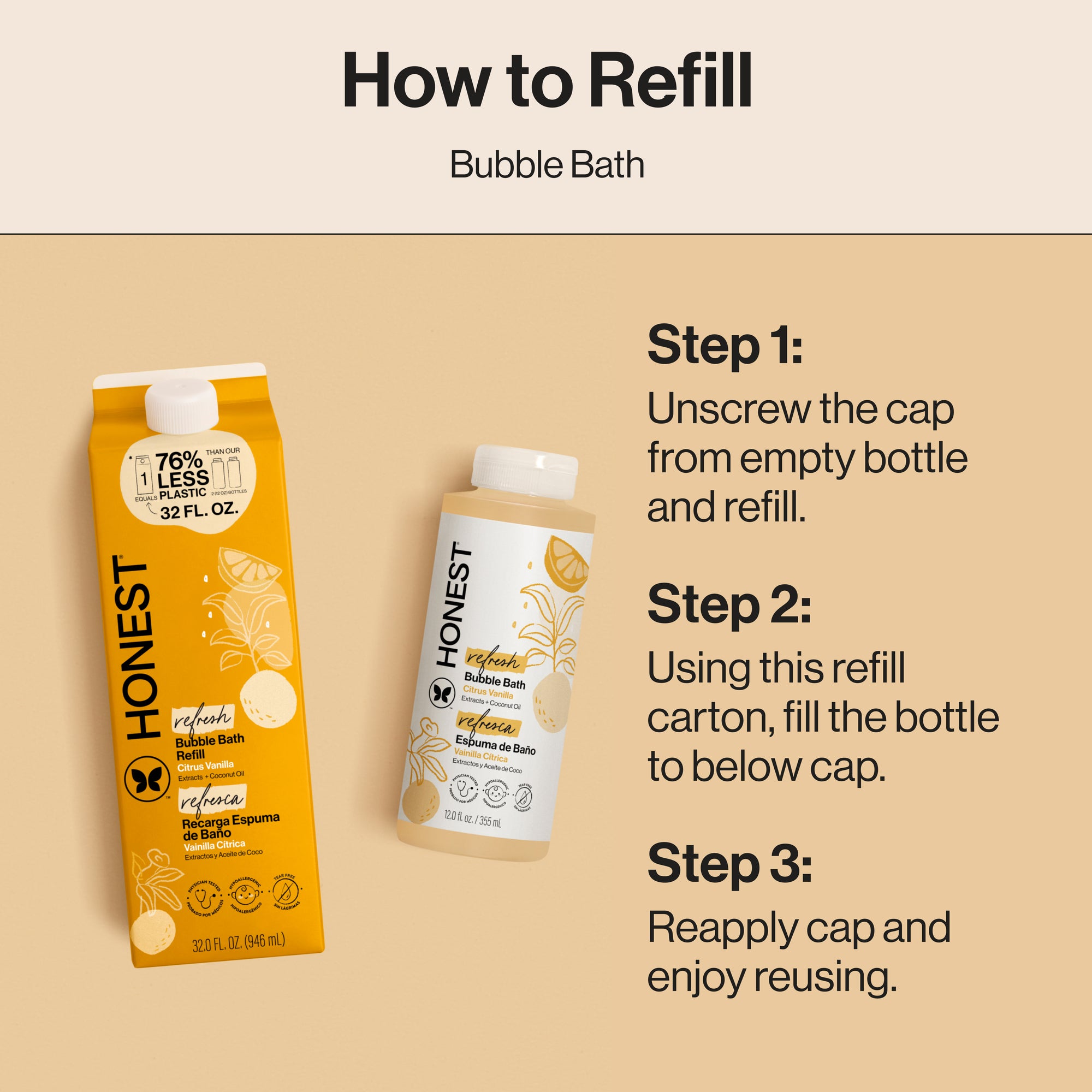 Citrus Vanilla Bubble Bath Refill | Honest