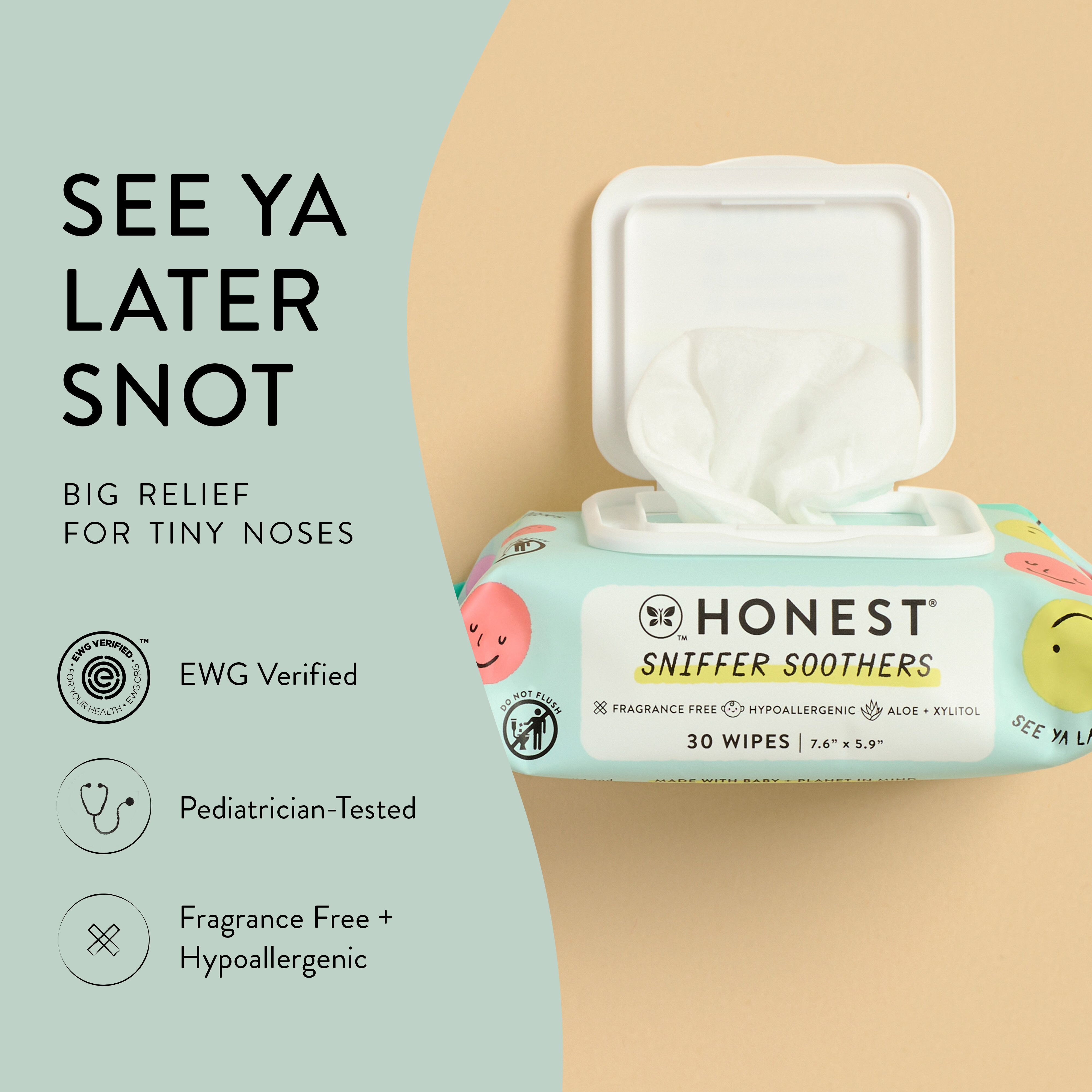 Sniffer Soothers Nose + Face Wipes, 30 Count