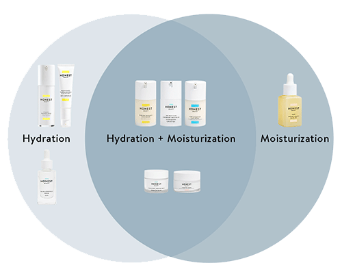 Ven Diagram showing hydrating, moisturizing, and double-duty products