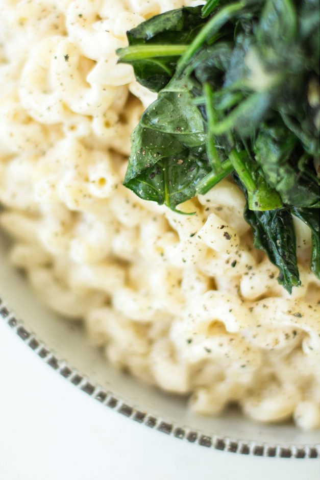 Vegan Mac and Cheese with Garlic Spinach