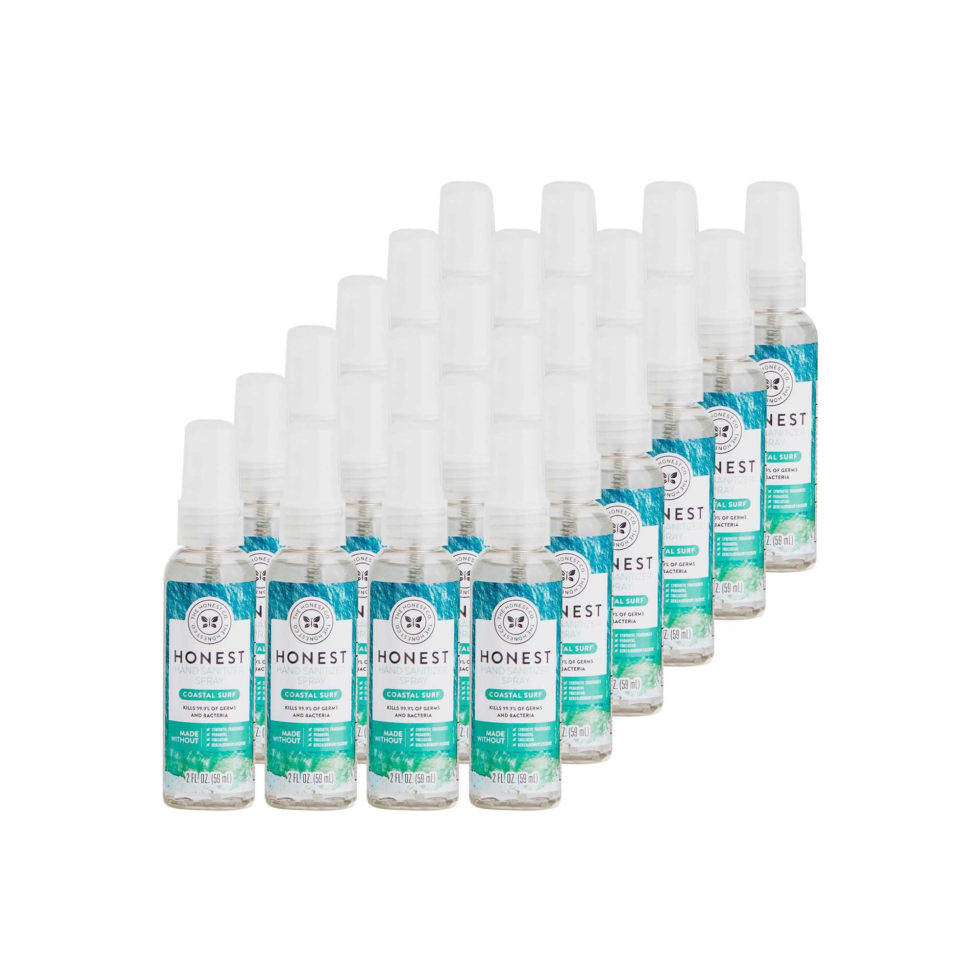 Honest Hand Sanitizer Spray, Coastal Surf, 24-Pack, Hypoallergenic, Plant-Based