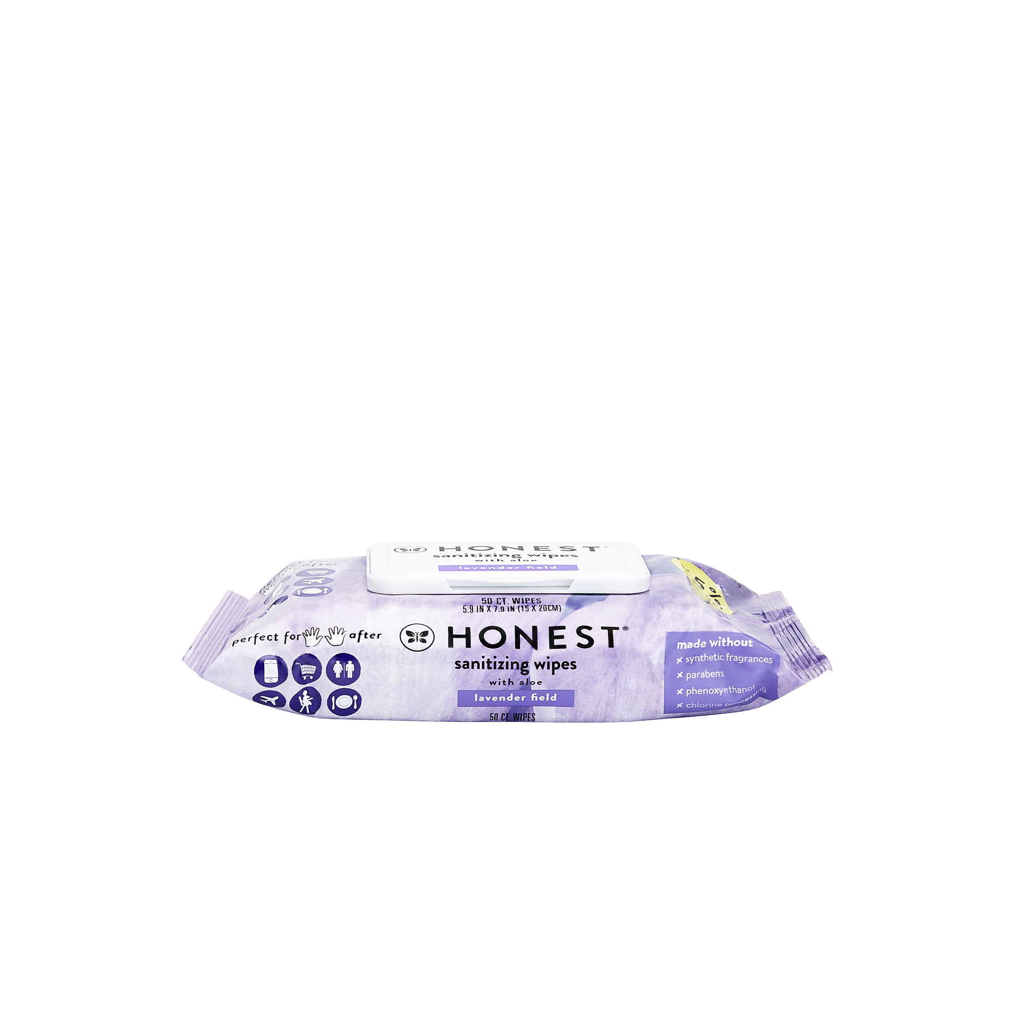 Honest Sanitizing Alcohol Baby Wipes, 50 Count, Lavender Field