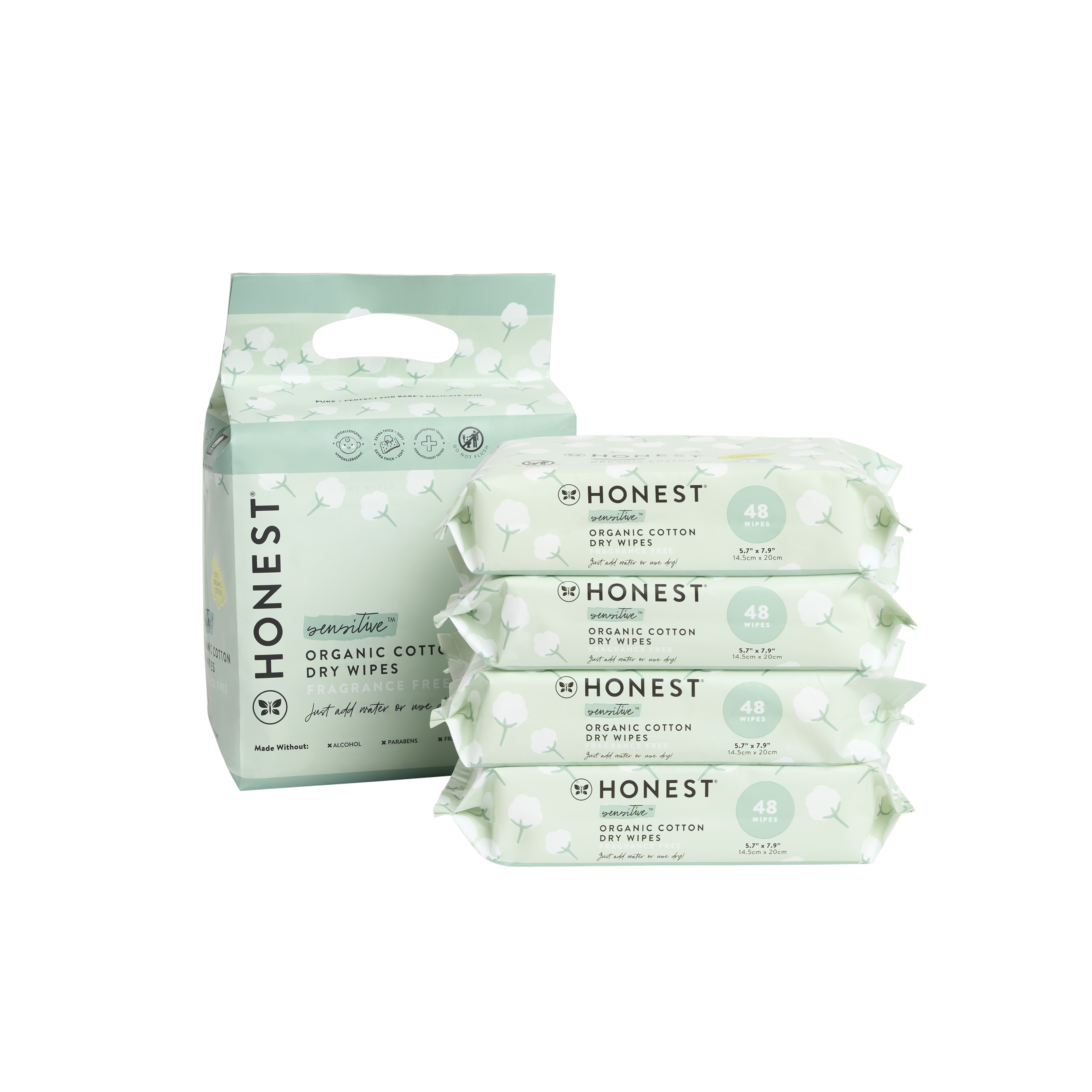 Honest Dry Baby Wipes, 192 Count, Hypoallergenic, Organic Cotton