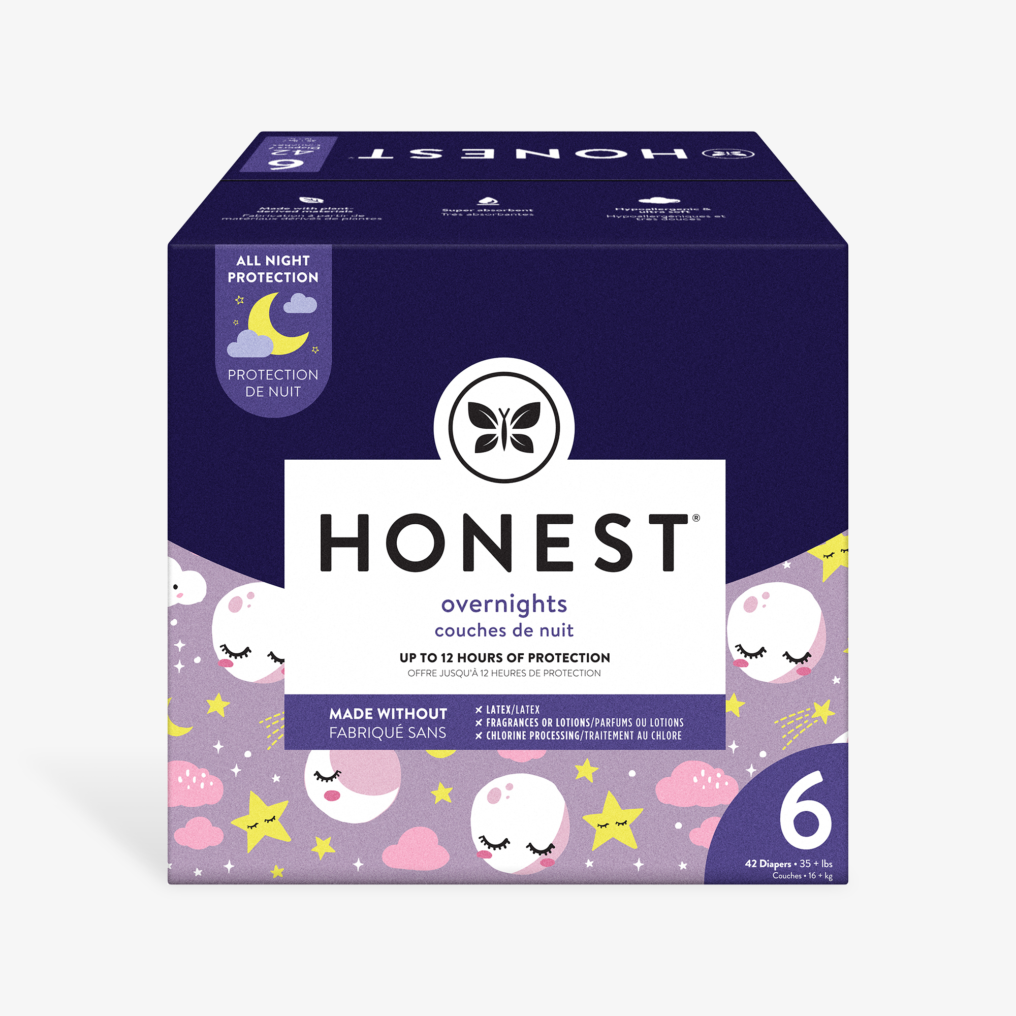 Honest Overnight Baby Diaper Box, Starry Night, Size 6, Super-Absorbent, Eco-Friendly*, Plant-Based