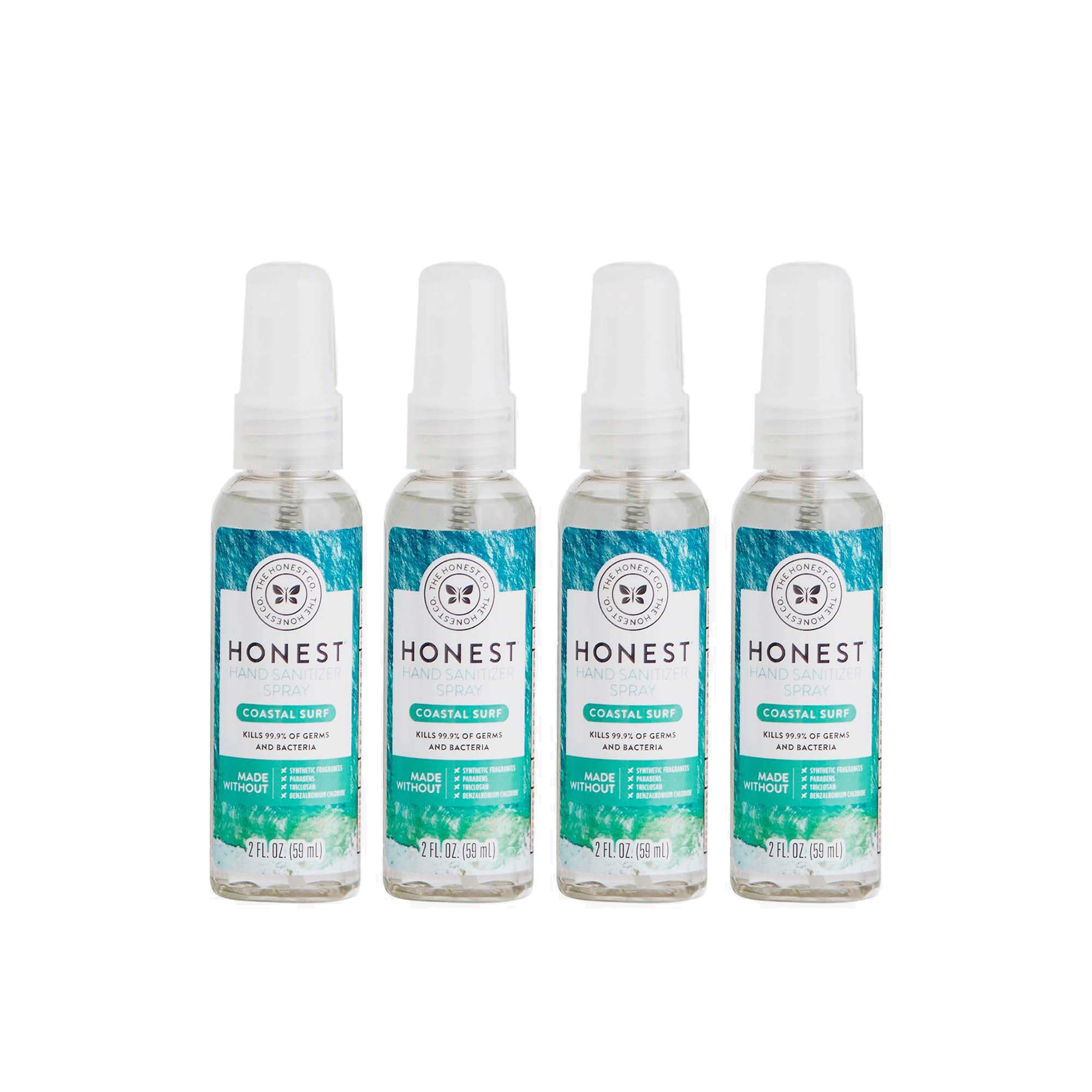 Honest Hand Sanitizer Spray, Coastal Surf, 4-Pack, Hypoallergenic, Plant-Based